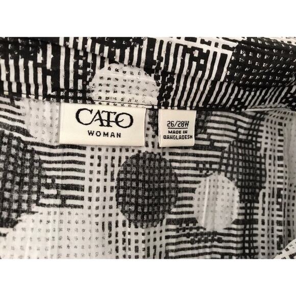 Cato Woman Top Size 26/28W Black White Big Polka Dot Long Sleeve Button Front - Picture 9 of 14